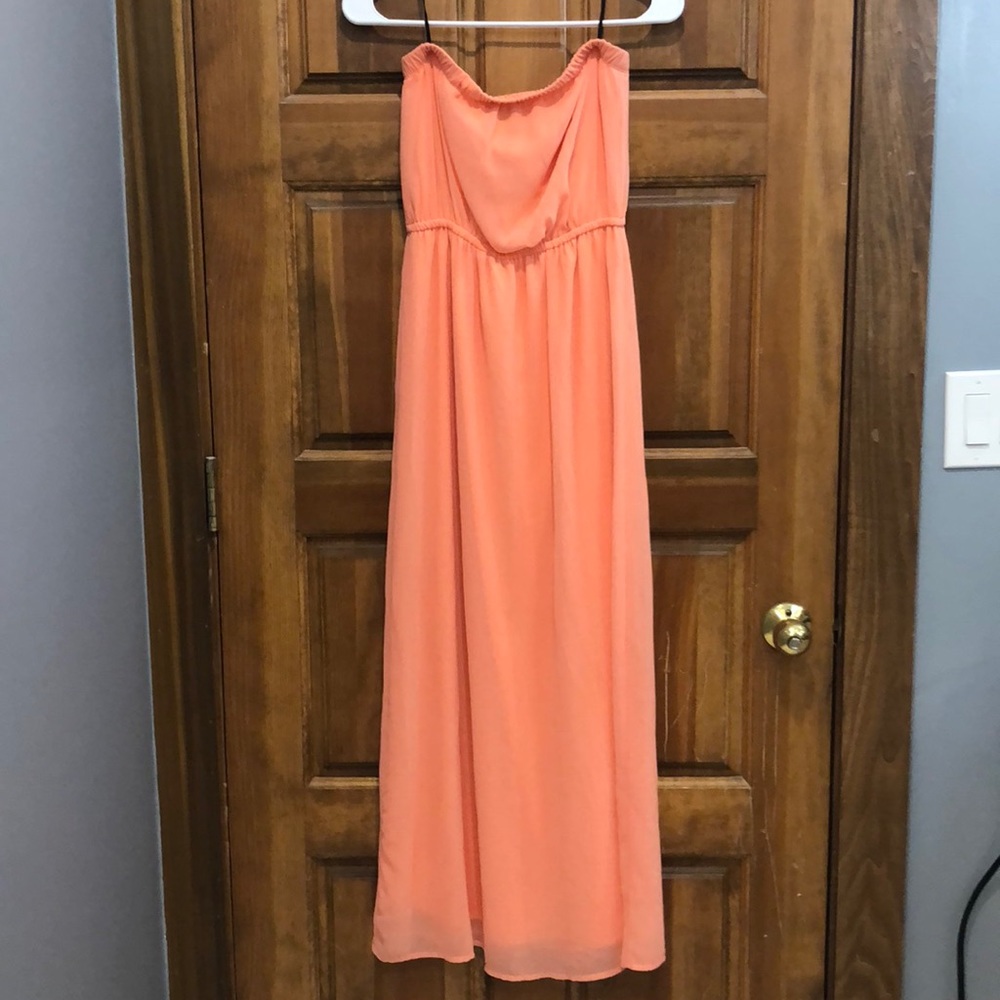 Coral strapless maxi